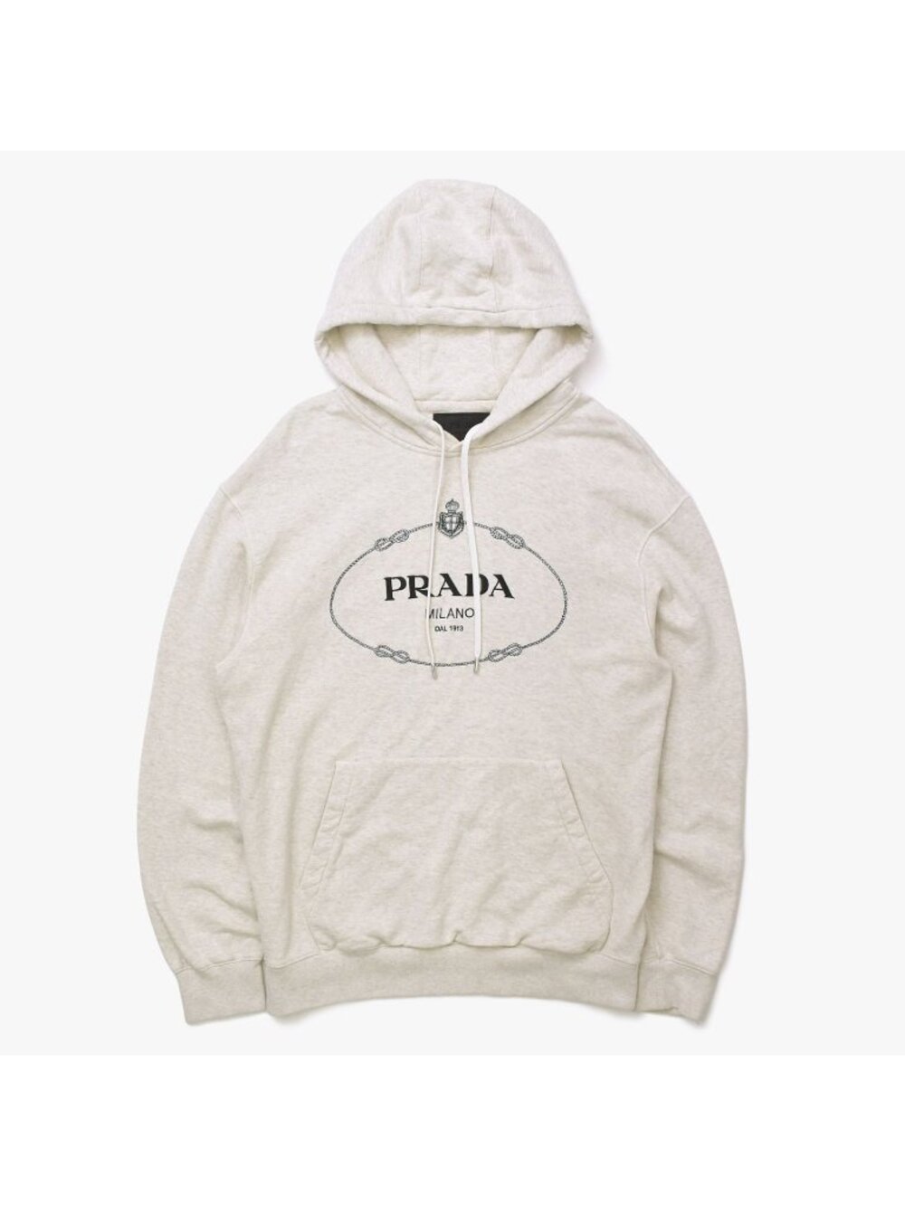 Prada Hoodie Front Logo Print Light Gray Black